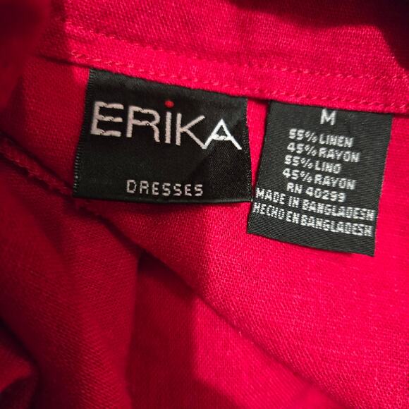 Vintage Erika Linen Blend Dress Red Maxi Cutout Button Front Shirtdress Medium - Picture 7 of 15